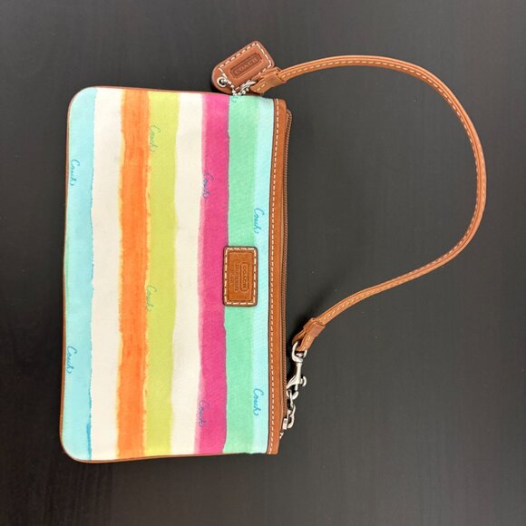 Coach Bundle Hampton Watercolor Stripe Wristlet Bag & Small Handbag - Picture 2 of 3